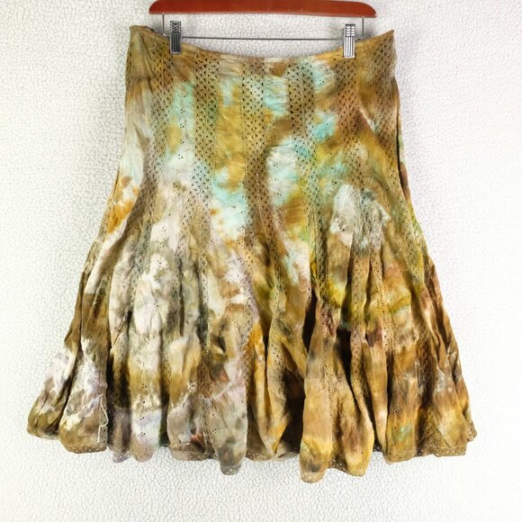 Scully Skirt Womens Large Boho Flare Ethnic Tie Dye Crochet Lace Festival - Picture 3 of 8